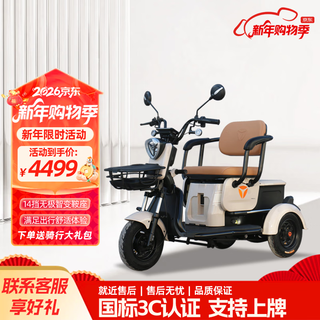 Yadi k2c new national standard electric tricycle for the elderly to pick up and drop off children, transport people and cargo, push-pull seat, strong power and endurance, k2c wood brown + 20a graphene battery + package installation