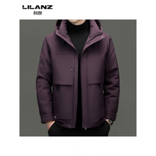 Lilanz high-end white duck down short hooded jacket for men winter fashion trend thickened warm down jacket for men purple 28709 14xl (180)