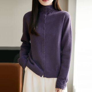 Half turtleneck knitted cardigan women's sweater autumn and winter new clp women's crocheted age-reducing knitted sweater jd purple 3xl recommended 140-155jin jin equals 0.5 kg
