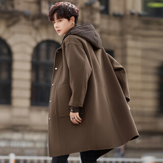 Mucilageknow autumn and winter mid-length men's coat solid color single-breasted woolen woolen thickened fashion light luxury woolen coat for men pine brown green xl (155-180jin jin equals 0.5kg)