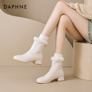 Daphne high-heeled snow boots for women 2025 new winter plus velvet white warm short boots chelsea slim boots beige 40
