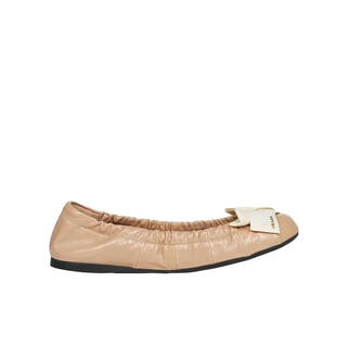 Prada women's ballet shoes comfortable soft sole lightweight breathable round toe fabric bow calf leather prada logo yellow 37