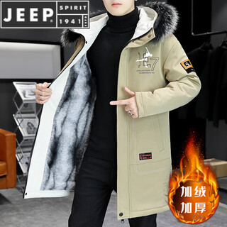 Jeep spirit velvet thickened men's jacket, trendy jacket, cotton coat, winter men's jacket, 2025 new windbreaker 21195 khaki m 85-105jin jin is equal to about 0.5 kg