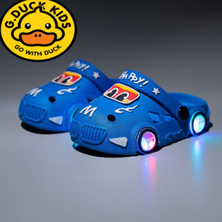 G.duck小黄鸭儿童拖鞋男童夏季汽车发光凉拖中小童宝宝拖鞋1-3岁防滑软 蓝色发光版 28 -29码内长17.5cm