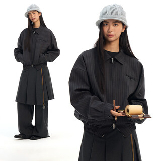 Mr. jiangnan newjnxs simple three-dimensional jacquard logo striped jacket spring loose small lapel casual jacket dark gray one size