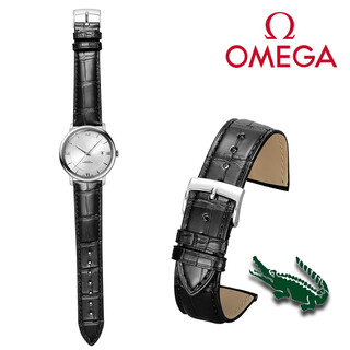 Junmei is suitable for omega strap genuine leather men's omg crocodile leather watch bracelet diefei speedmaster seamaster 300 bracelet customized black pin buckle - silver buckle 20mm
