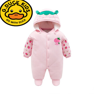 G.duck little yellow duck one-piece full-month baby winter clothing foot-wrapped suit newborn full-month clothing baby clothes thickened going out hot pink pink strawberry cotton coat a 80cm 20jin jin is equal to 0.5kg, inside 75cm