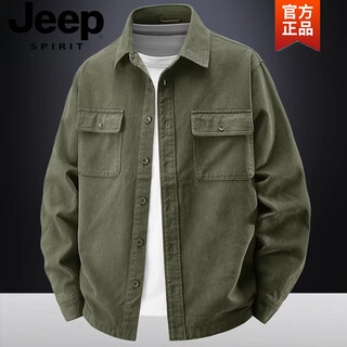 Jeep spirit jeep men's long sleeve shirt spring and autumn casual loose workwear pure cotton washed big pocket shirt jacket men's military green autumn and winter new product - high quality m recommendation 100-125jin jin equals 0.5kg too big