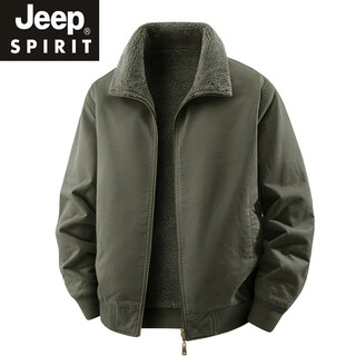 Jeep spirit autumn and winter velvet thickened jacket loose coat pure cotton double-sided cotton work clothes multi-pocket lamb velvet jacket dark green velvet thickened m 90-110jin jin equals 0.5 kg