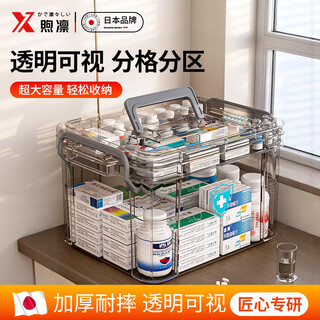 Xulin japan medical box home storage box extra large capacity first aid kit drug classification storage box small two layers - transparent gray suitable for 1-2 people 24*17.2*13.5cm transparent compartments extra large capacity