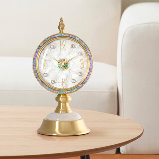 Hanshi (hense) brass light luxury shell clock living room bedroom high-end table clock sitting table pendulum clock desktop quartz clock hd8313 d style jade base