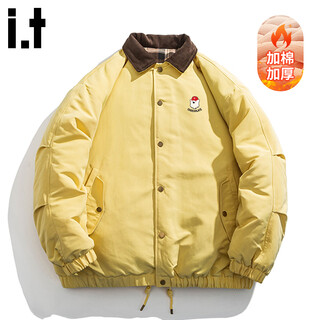 Chocoolate it retro lapel contrast color workwear cotton jacket men's 2026 spring and winter new loose thick jacket goose yellow m recommended 90jin jin equals 0.5kg -115jin jin equals 0.5kg