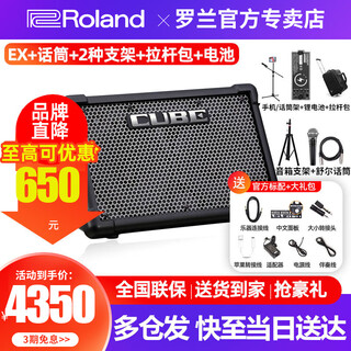 Roland speaker cube street ex second generation internet celebrity outdoor live broadcast guitar playing and singing road show portable audio ex + shure microphone + lithium battery + bag + 2 types of stands