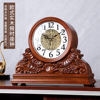 Hense creative retro solid wood table clock living room desktop table clock european decoration ornament time quartz clock hd286 solid wood + music time