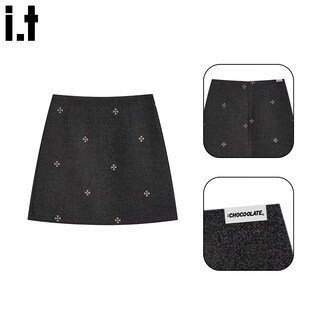 Chocoolate it women's korean embroidered woolen skirt for women in winter high-waisted slimming anti-exposure a-line hip-hugging short skirt for women dark gray s