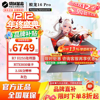 机械革命蛟龙16Pro 2025国家旗舰锐龙【补贴20%】RTX5070/5060电竞16英寸游戏本学生笔记本电脑 R7 H255/5050 16G+1T 潮玩版
