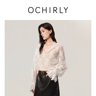 Ochirly new product v-neck lace shirt two-piece suit with camisole 2026 spring hot product off-white s
