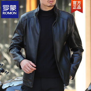 Romon haining leather jacket for middle-aged men with velvet and thickened leather jacket, large size for middle-aged and elderly dads, thin autumn and winter jacket 6177 black stand-up collar single leather m 170 (90-120 jin jin is equal to 0.5 kg)