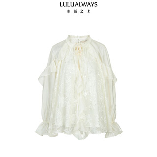 Lulualways shopping mall same style 26 spring new french romantic gentle style ruffled long-sleeved top beige s