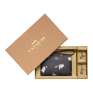 Coach boxed snowman print zipper clutch canvas leather wrist bag women's black default basic pack (bag + dust bag)