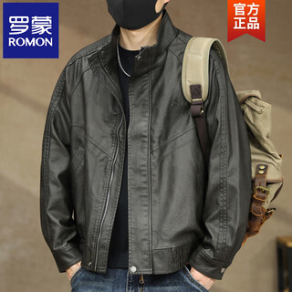 Romon leather jacket men's maillard retro motorcycle style pu leather jacket men's 2025 autumn and winter new velvet pilot jacket black gray m 100-130jin jin equals 0.5 kg