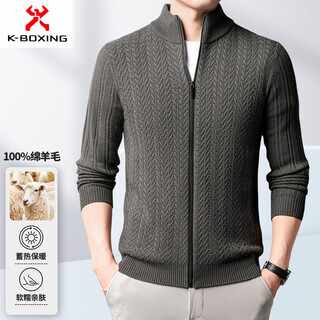 Kbxng jinba business men's winter men's breathable wool sweater middle-aged new knitted warm zipper solid color business men's wear graphite gray one size 105