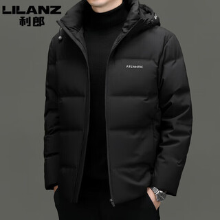 Lilanz thickened down jacket men's 2025 winter new short hooded fashion casual warm windproof jacket trendy black 3xl 190