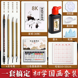Shu xing chinese painting pigment set beginners ink painting chinese painting supplies and tools full set of 12 colors 5ml primary school students art class special brush rice paper materials for children to start school