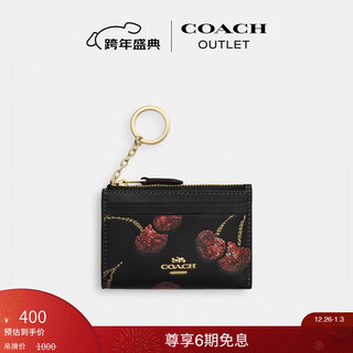 Coach new year's gift new outlet women's cherry print mini long id bag card holder im/black mixed color