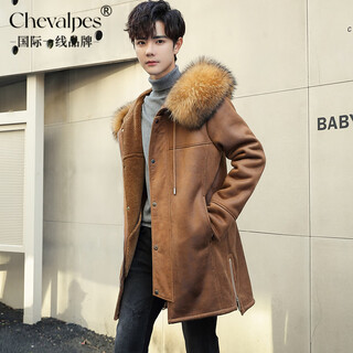 CHEVALPES国际一线品牌2025新款派克服男皮毛一体中长款皮衣羊毛内胆皮草外 棕色 L