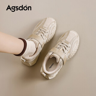 Augushiden thick-soled moral training shoes for women in winter new retro versatile stitching tall and thin convenient velcro casual sports shoes p161060 apricot 35