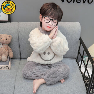 G.duck children's autumn and winter pajamas coral velvet boys' thickened warm home clothes split suit boys casual flannel winter coffee color 90 m