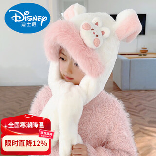Disney rabbit ears mobile children's hat, scarf, and gloves all-in-one girls' winter thickened warm plush ear protection hat with moving rabbit ears - set of two, one size (suitable for 99% of head circumferences)