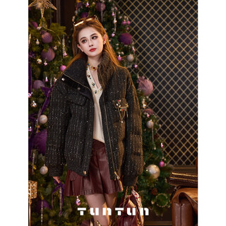 Tuntun tuntun autumn and winter bright night 90 white duck down black gold down jacket small fragrance light thin short down jacket gilt black spot s tuntun code