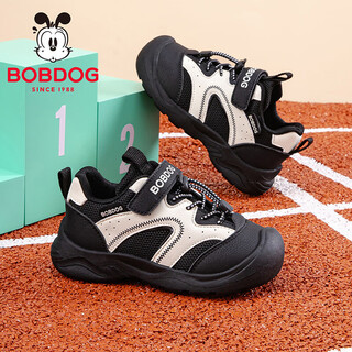 Bobdog children's shoes 2026 new spring breathable running shoes for boys and older children, girls' shoes, mesh children's sports shoes, black/meter 26, suitable for feet length 16.0cm