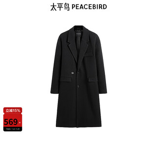 Peacebird men's shopping mall casual wool double-sided long coat men's b1aae4309 black 1 l