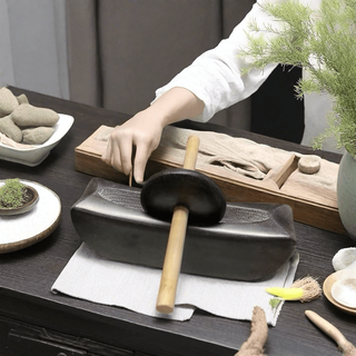 He jiagong tea grinder bluestone roller song dynasty tea grinder medicine mortar grinder old-fashioned tea powder grinder matcha tea cake chinese medicine grinder total length 80 cm