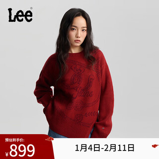 Lee shopping mall's 26-year-old loose version round neck new year's horse limited edition women's horseshoe knitted sweater red trendy red s