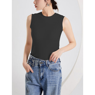 2025 women's spring and summer new sleeveless top with padded short sleeve cup one-piece simple slim fit comfortable casual black s