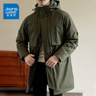 Jeanswest mid-length men's cotton coat winter new warm thickened hooded large size loose versatile windbreaker military green 7xl