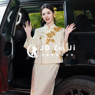 Zhiji bridal cheongsam new chinese style engagement dress for women 2025 new chinese style wedding dress toast wear ancient costume wedding dress df102 beige l