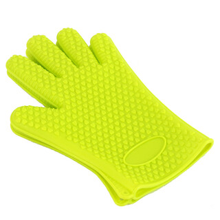 Mppmck anti-scald gloves resistant to high temperature and heat-proof silicone microwave oven gloves five-finger baking oven insulation gloves anti-scald gloves 2 pack (fluorescent green)
