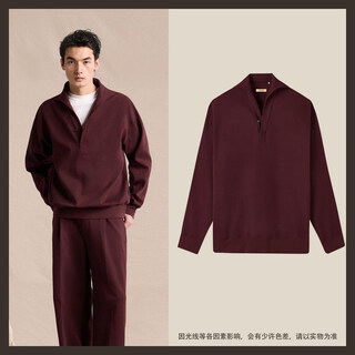 Cultum sudadera gruesa doble faz 100% algodón cultum sudadera holgada de media tapeta un cuello abotonada de algodón de alto gramaje burdeos s