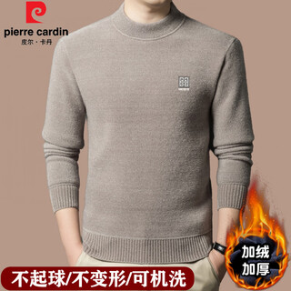 Pierre cardin high-end big-name 100% woolen sweater for men in winter new style plus velvet thickened warm half turtleneck special sheep. cashmere sweater beige 63 models high-end special non-pilling 2025 autumn and winter new model xl 175 (recommended weight 140-160jin jin equals 0.5 kg)