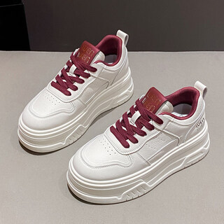 Woodpecker brand white shoes women's 2026 spring new internet celebrity super red 6cm thick soled thick soled shoes student leather casual shoes red 35