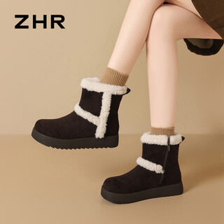 Zhr snow boots for women thickened and velvet warm cotton shoes for women 2025 winter new versatile furry shoes coffee color 37