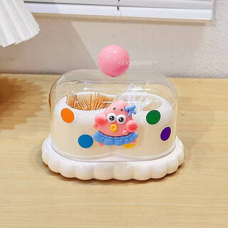 Fantasy toothpick box with lid, cute cartoon crayon shin-chan dental floss box, high-looking cotton swab box in the living room, toothpick tube, off-white skirt