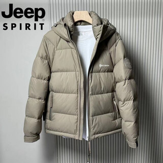 Jeep jeep international brand 2025 winter short new hooded duck down jacket thickened men's warm bread jacket khaki m
