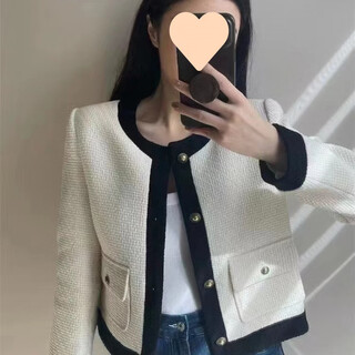 Xiaohongshu’s hot style korean style elegant little jacket for women 2024 spring and autumn new style splicing design round neck white high quality model within s95 one size fits all