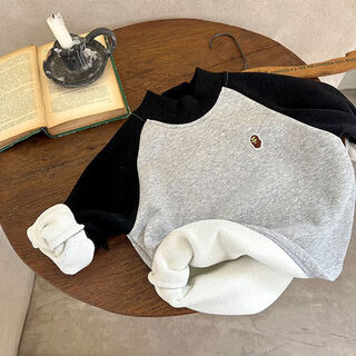 Now pauline children's clothing velvet bottom shirt men's winter new children's inner top thickened baby contrasting color t-shirt women's one gray 90 cm